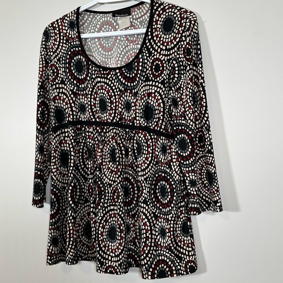 45. Raindance Cream Black Red Grey Print 3/4 Sleeve Size Large - Picture 4 of 13